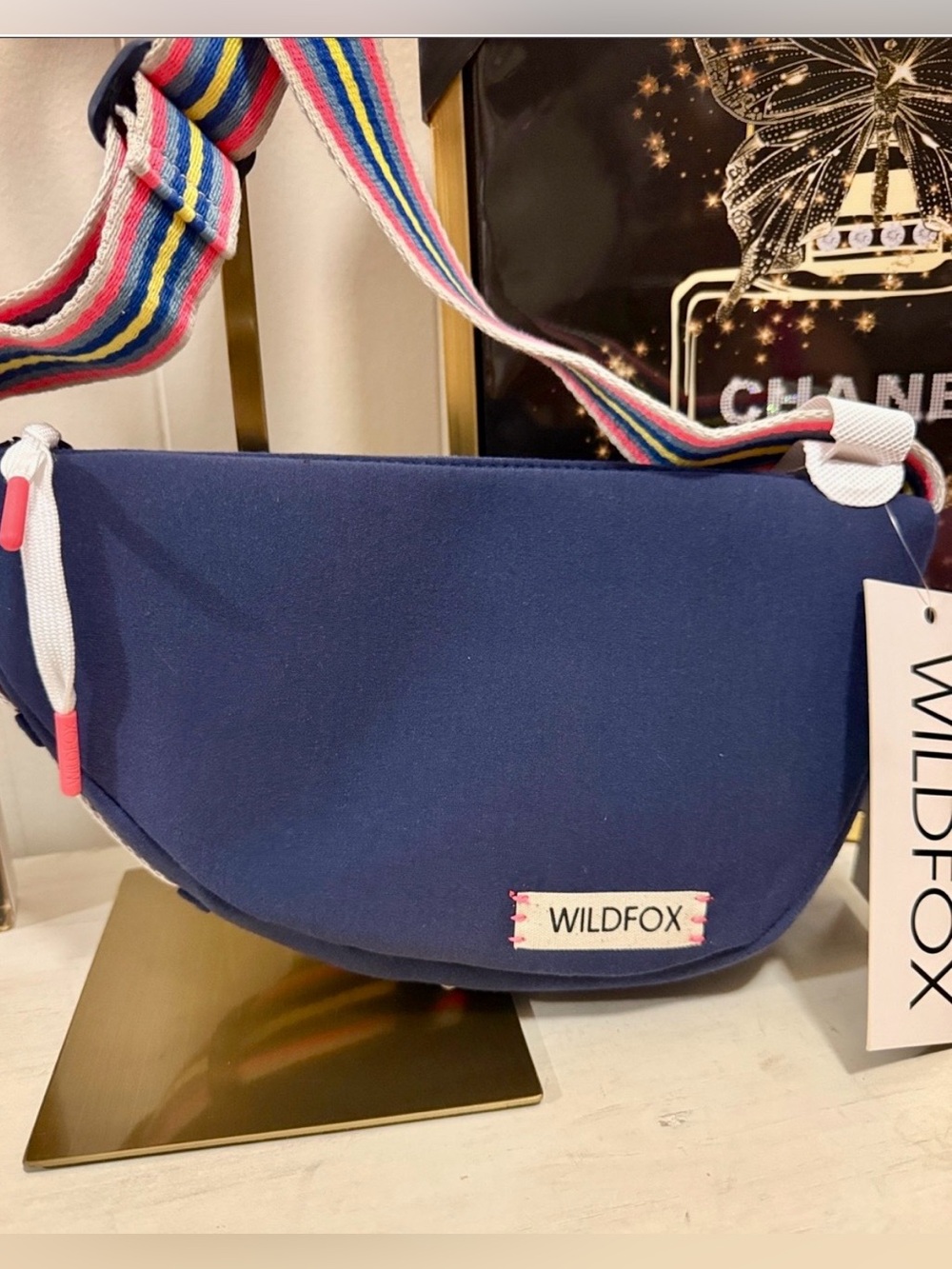 Wildfox Navy Crossbody with Rainbow Stripe Strap